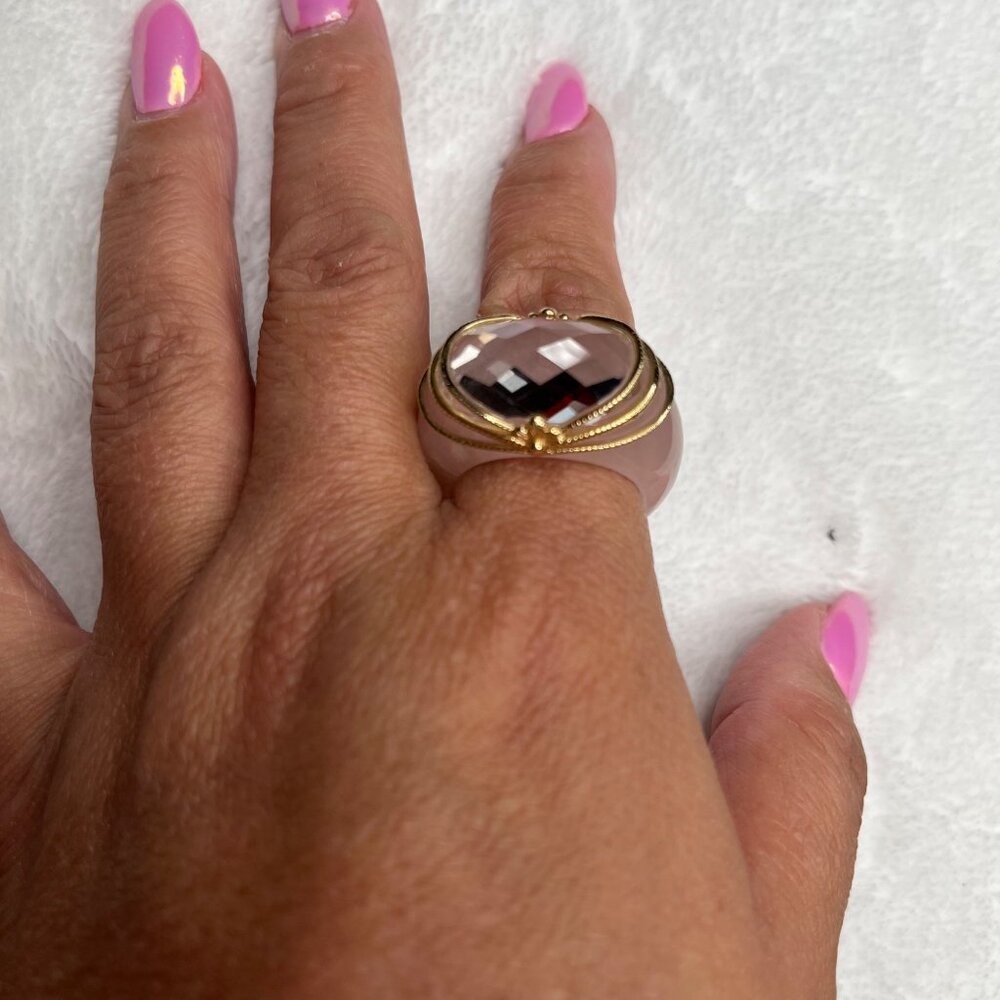 Elizabeth Adams Collectio Rose Quartz & Gold-Tone Statement size 10 14Kt Gold - Picture 7 of 10